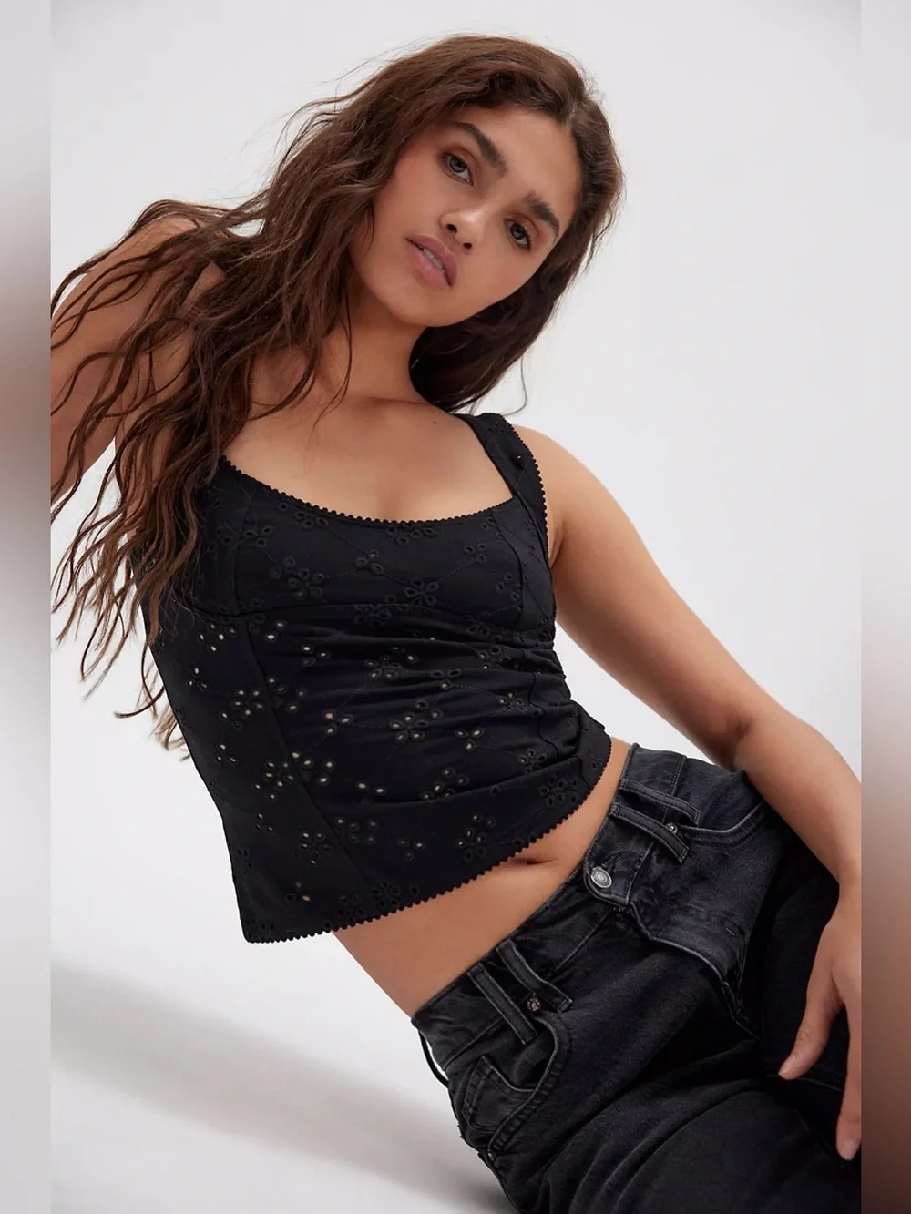 FREE PEOPLE | ✨NEW✨ Full Bloom Cotton Eyelet Cami in Black